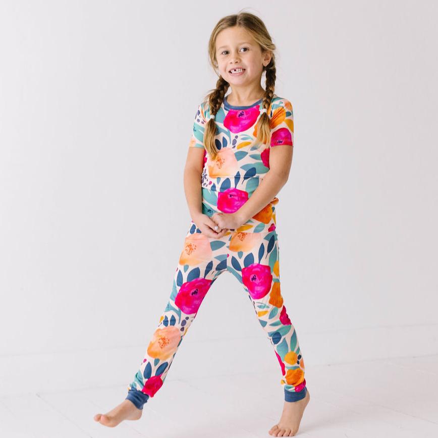 In Full Bloom Mini Ribbed Two Piece Kid's Jammie Set